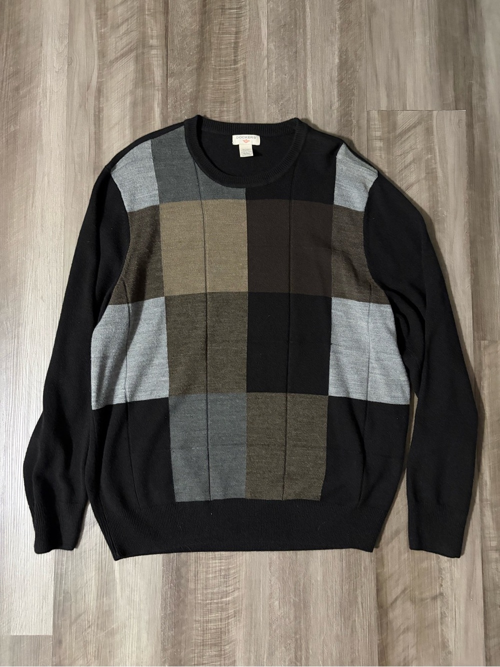 Dockers Men's Black Plaid Crewneck Sweater - Classic Knit - Size XL